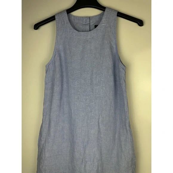 J.crew 100% Linen Button Back Shift Dress in Beauchamps J2466 Blue Size XS - Picture 3 of 12